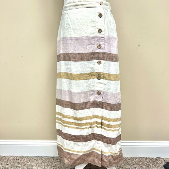 Rachel Zoe linen striped skirt with side buttons Sz M - Picture 3 of 8